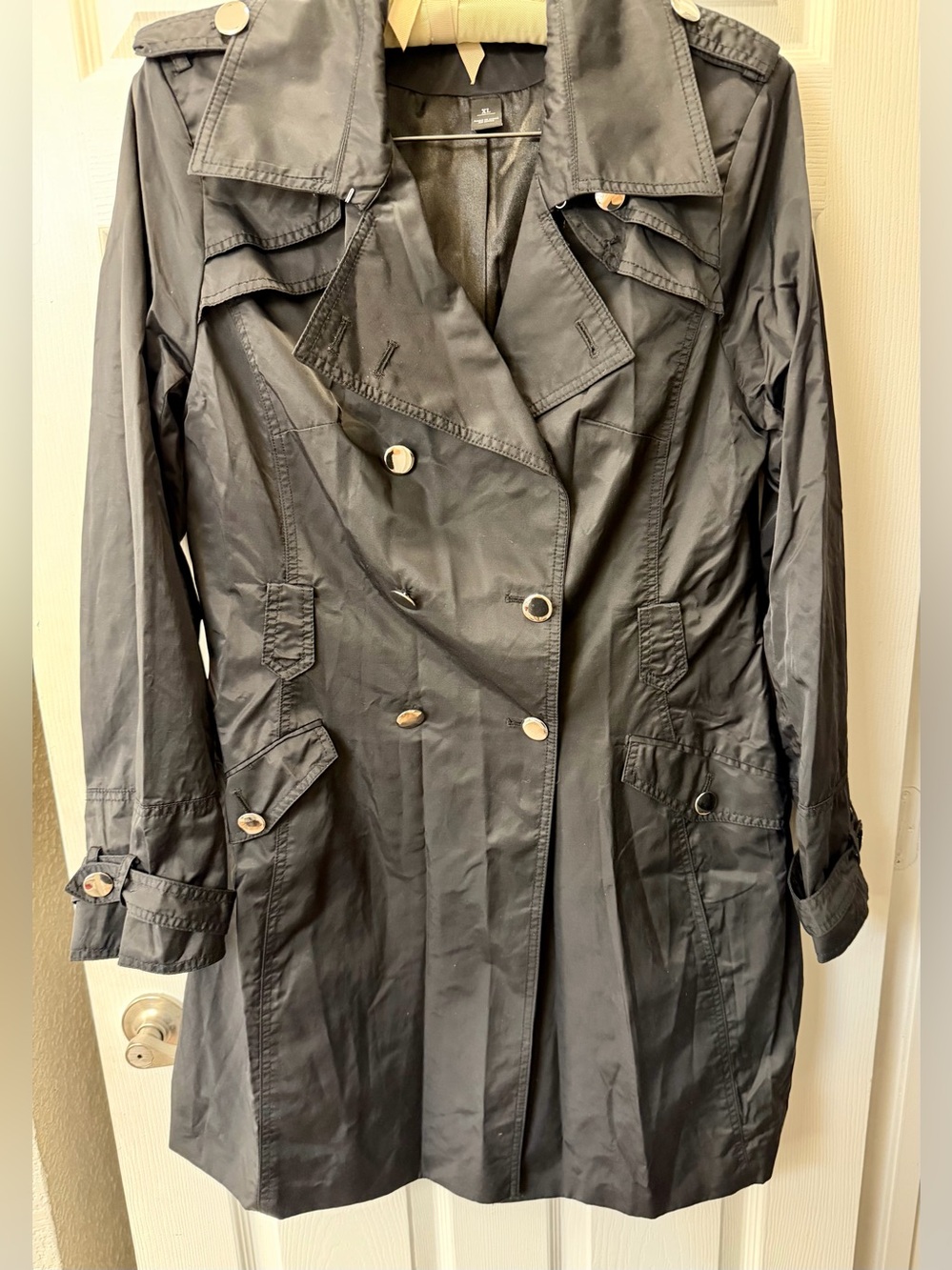 White House Black Market Black Double-Breasted Trench Coat